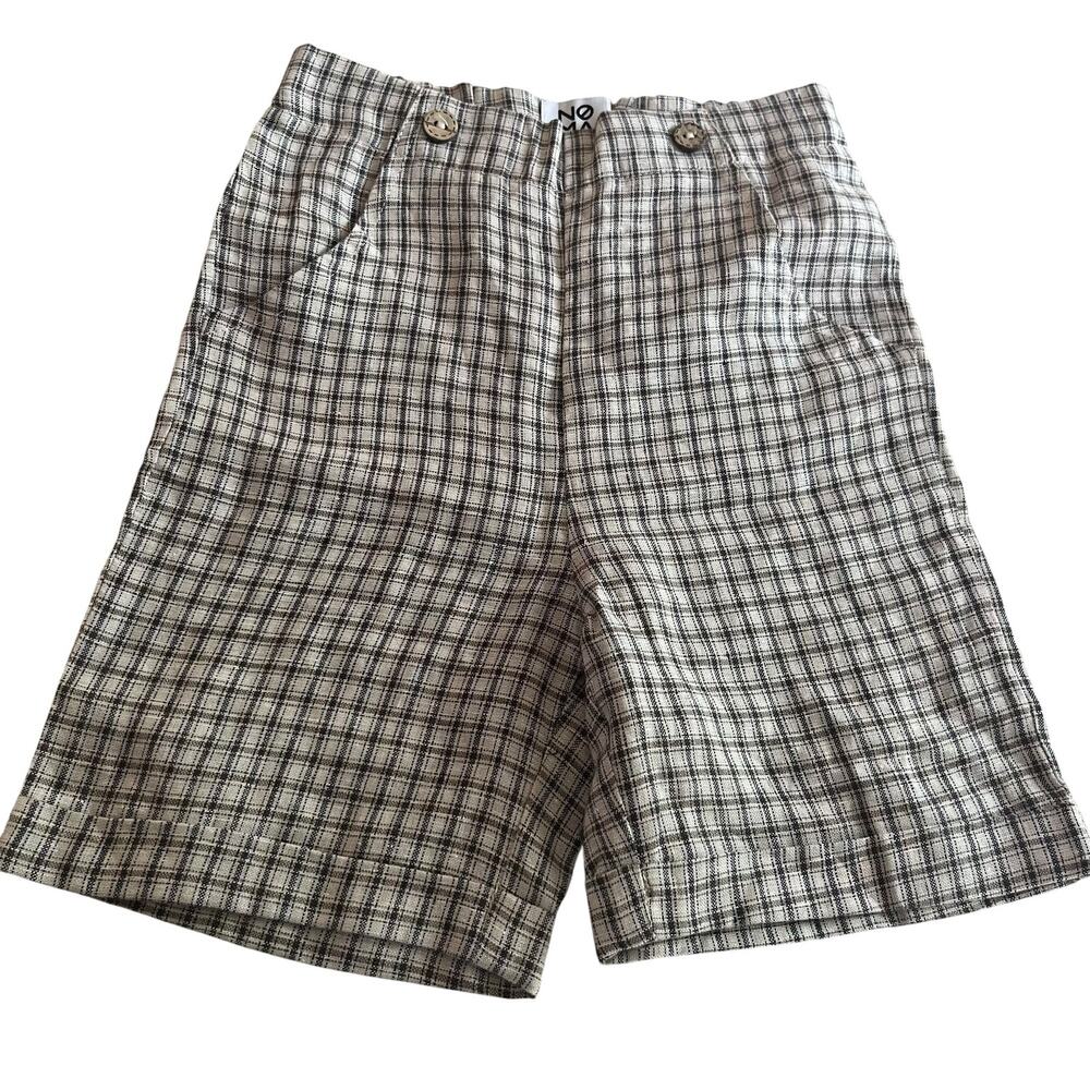 Noma Boys Linen Plaid Pull-On Shorts Gray Brown Black Boutique Size 8 EUC